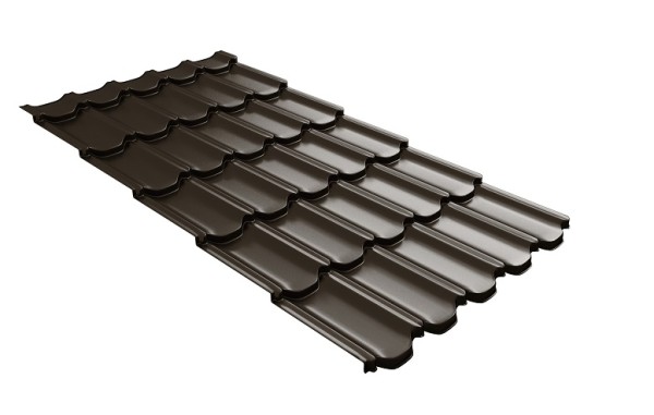 Металлочерепица квинта плюс с 3D резом 0,5 GreenСoat Pural RR 32 темно-коричневый (RAL 8019 серо-коричневый) купить в Рыбинске
