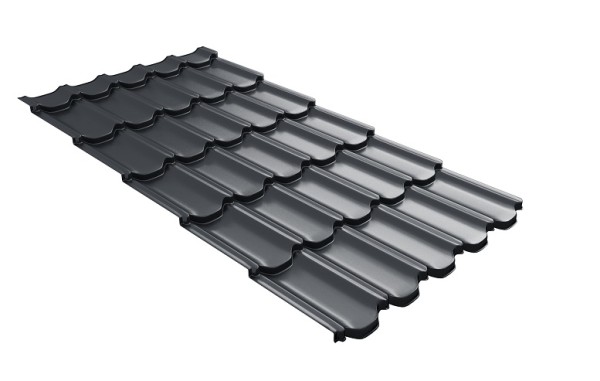 Металлочерепица квинта плюс с 3D резом 0,5 Satin RAL 7024 мокрый асфальт купить в Рыбинске